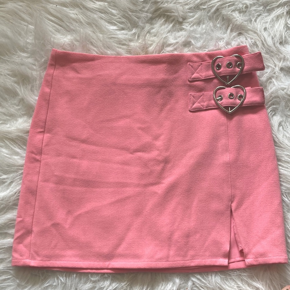 Sugar Thrillz Pink Heart Buckle Mini Skirt